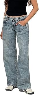 Women's Wide Leg Boyfriend Jeans Straight Leg Denim Pants Low Rise Baggy Casual Loose Jeans