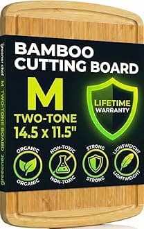 GREENER CHEF 15 Inch Medium Cutting Board with Lifetime Replacements, Bamboo Cutting Boards for Kitchen, Butcher Block, Medium Wooden Chopping Board for Meat, Veggies, Non Toxic Charcuterie Board