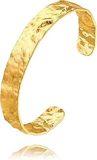 PERNNLA PEARL 18K Gold Plated Cuff Bangle Bracelet Simple Chunky Adjustable Open Bracelet Dainty Personalized Statement Jewelry for Women