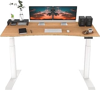 FLEXISPOT E6 Pro Oval Leg Dual Motor 3 Stages Bamboo Electric Standing Desk 78x30 Inch Whole-Piece Board Height Adjustable Electric Sit Stand Up Desk (White Frame + Bamboo Curved Desktop)