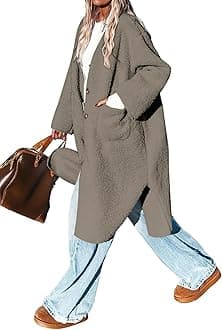 Aoang Women 2025 Winter Faux Fur Coats Fuzzy Fleece Open Front Outerwear Button Down Sherpa Long Jackets