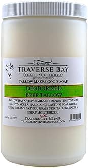 Traverse Bay Bath and Body BEEF TALLOW DEODORIZED Non Hydrogenated Soap making supplies. 32 FL Oz DIY projects.