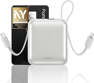 VINKO Small Portable Charger, 22.5W Fast Charging Mini Power Bank 10000mAh with Built-in Cables, Travel Essential USB-C Battery Pack Compatible with iPhone 17/16/15, Samsung S25/24, Android (White)