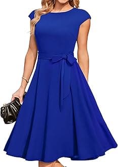 Women's Cocktail Dresses, Formal Wedding Guest Modest Church Vintage Tea Party Midi Evening Dress