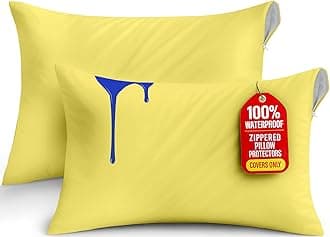 Utopia Bedding Waterproof Pillow Protectors Zippered King Size (2 Pack, Yellow), Zippered Pillowcases, Bed Bug Proof Pillow Encasement Covers 20 x 38 Inches