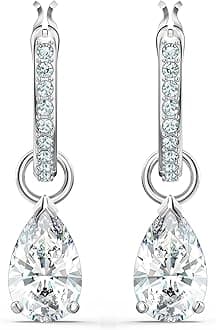 【Official】【Swarovski】Stilla Attract Drop Earrings, Pear Cut, White, Rhodium Plated