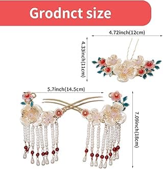 3 Pcs Flower Tassels Hairpin, Chinese Hair Pins Flower Pins for Hair, Chinese Hanfu Hairpin Rhinestone Pearl Clips Headpiece, Retro Hanfu Wedding Brides Updo Long Hair Accessories (Gardenia flowers)