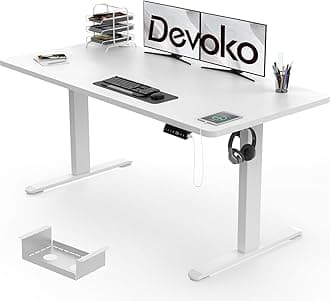 Devoko Electric Standing Desk 140x70cm, 18mm Thick Tabletop, Sit-Stand Height Adjustable with Sedentary Reminder, USB Charging Port, 3 Memory Smart Panel, Heavy-Duty Steel Framel (White)
