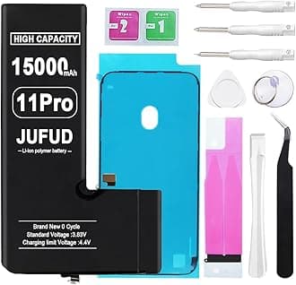 15000mAh Replacement Battery Used for iPhone 11 Pro, High-Capacity 0 Cycle Li-Polymer Battery - Compatible with Models A2215 A2160 A2217 Includes Full Repair Kit