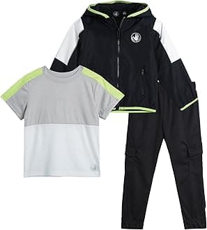 Body Glove Boys Pants Set - 3 Piece Wind Breaker Jacket, Kids Tricot Cargo Sweat Pants & Shirt for Boys
