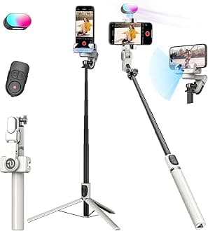 AOCHUAN Smartphone Gimbal Stabilizer, Smart Face Tracking Tripod Without APP - 4 in 1 Cellphone Gimbal Stabilizer for iPhone&Android Extended 108cm Rod with RGB Fill Light,M2PRO White