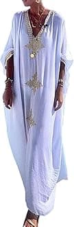 Bsubseach Gold Embroidery Long Kaftan Dresses V Neck Caftan Dress Beach Cover Ups for Women Embroidery