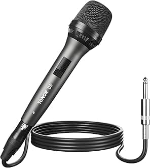 Professional Vocal Microphone for Singing, Dynamic Handheld Wired Karaoke Mic, Cardioid Studio Microfono with 450 cm/157inch XLR to 1/4" Cable, for Speakers/Mixer Machine/Amp/Speech/Karaoke, D5