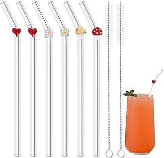 Glass Straws 6pcs with Multiple Designs