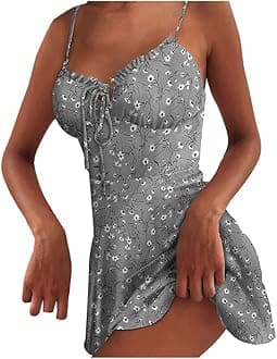 Summer Dresses for Women 2025 V-Neck Spaghetti Strap Bowknot Backless Sleeveless Lace Mini Swing Skater Dress