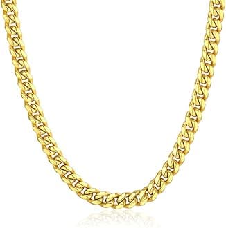 Stainless Steel Cuban Link Chains for Men, 4.8/6/10/14mm Width Cuban Chain Necklace, Black/18K Gold Plated/Silver No Tarnish Chains Jewelry for Men, 18-30 inch Length Hip Hop Miami Necklace, Send Gift Box