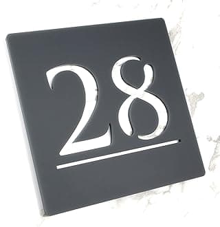K Smart Sign | Bellisima S1 F32 | Matt Dark Gray Personalized Door Number Yard Garden Porch Signs 3d Perspex Mirror Marble Mirror House Gate Sign Laser Cut 3D Modern Plaque Street plaques Anthracite RAL7016 | 7" x 7" (Matt Dark Gray & White Marble Effect)