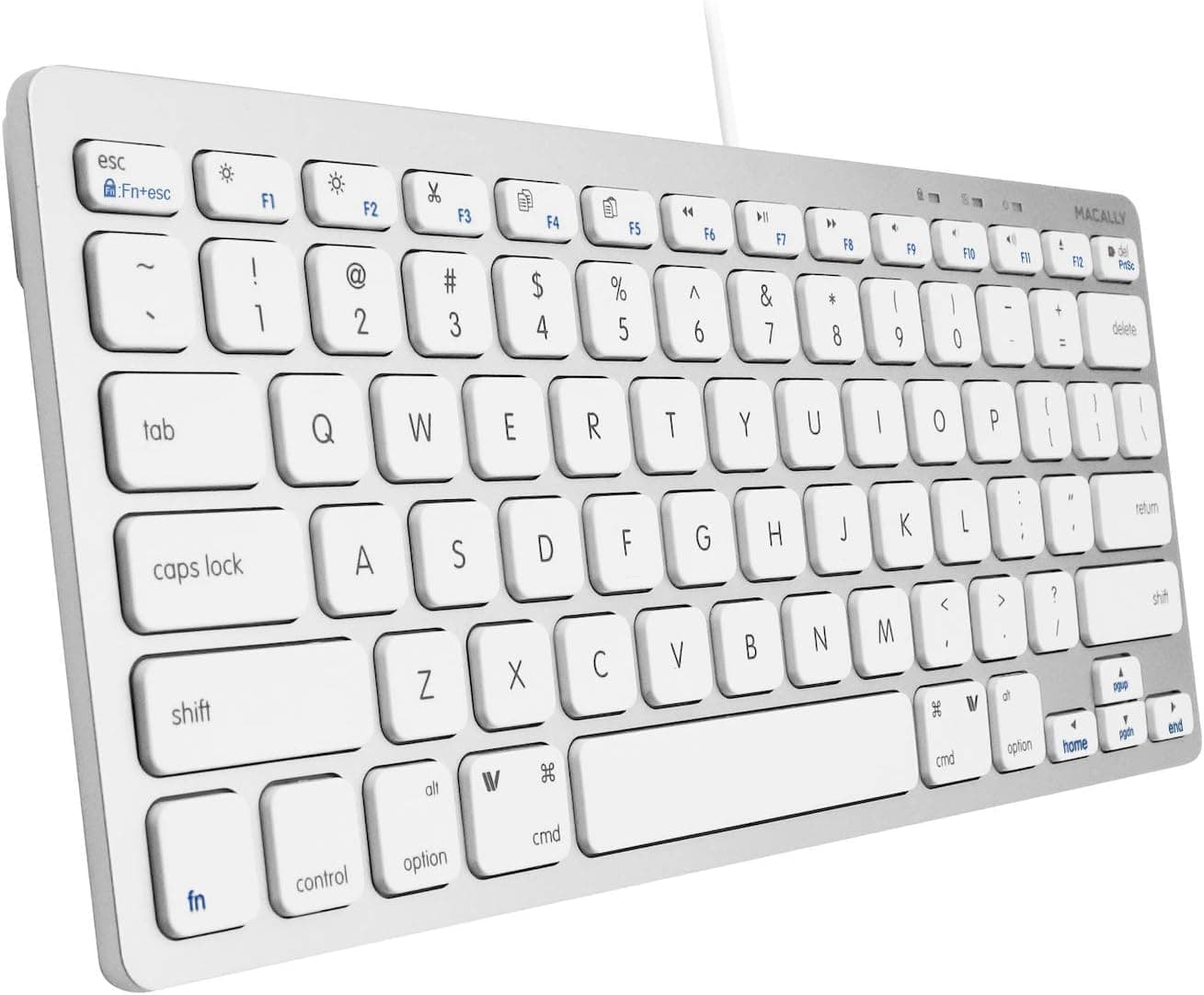 Macally USB Wired Compact Keyboard | Small & Slim Design | Compatible with Apple Mac Mini/iMac Desktops, MacBook Pro/Air Laptops, and Windows PC Notebook Computers - Aluminum (Aluminum Silver)