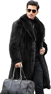 INVACHI Men's Faux Fur Coat Winter Long Faux Mink Coat Fluffy Thick Trench Coat for Men