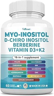 60 Capsules Inositol Supplement - Myo-Inositol and D-Chiro Inositol - Plus Berberine, Cinnamon, Ashwagandha + 5 More - Healthy Hormone Balance & Healthy Ovarian Support for Women