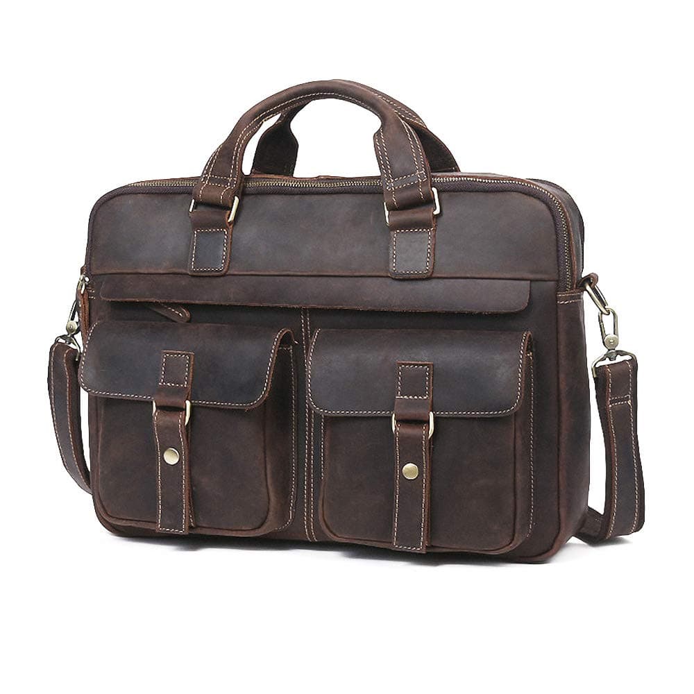 Multi-function Premium Leather Briefcase 15.6 Inch Laptop Bag, Vintage Handcrafted Business Handbag Shoulder bag For Men