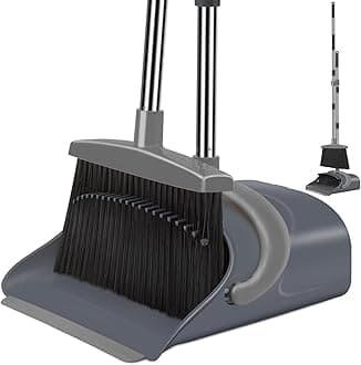kelamayi New Upgrade Broom and Dustpan Set, Broom and Dustpan Set for Home, Broom Dustpan Set, Broom and Dustpan Combo for Office, Stand Up Broom and Dustpan (Gray)