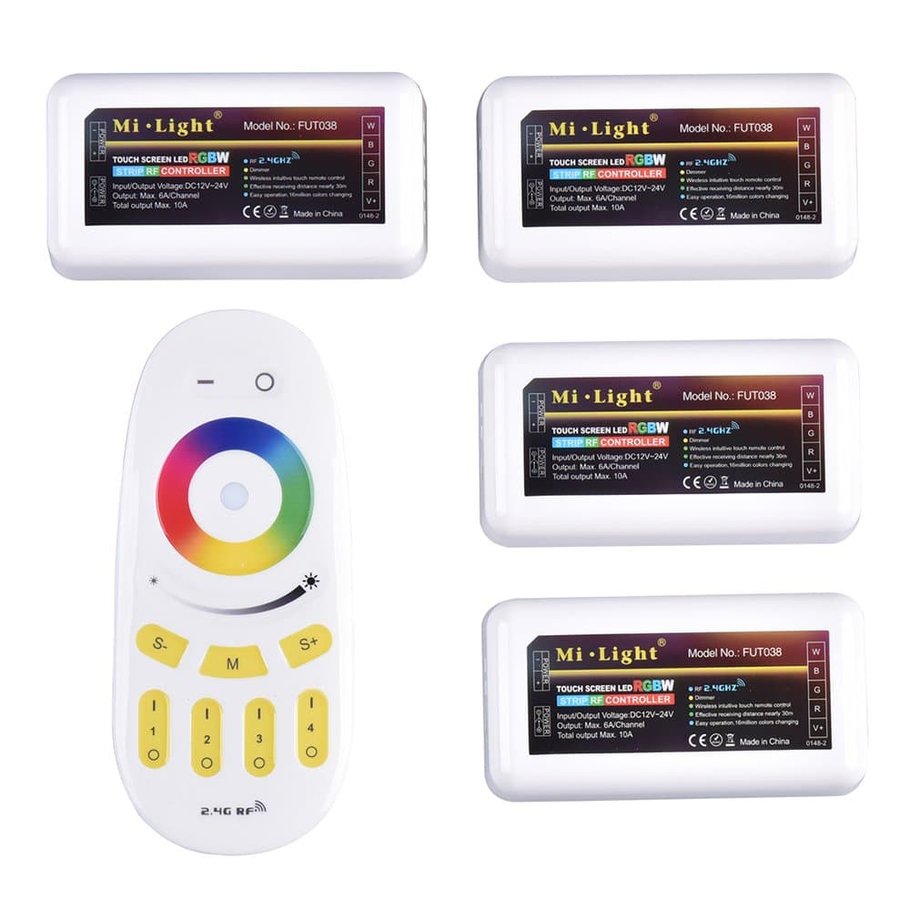 Findyouled Mi-light, Remote Control Kit: 4 x 2.4G 4-Zone LED RGBW RF Wireless Controller with 1 x RF Wireless 4-Zone LED RGBW Remote Control in Pack.
