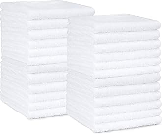 Amazon Basics Fast Drying Cotton Washcloths for Bathroom, Machine Washable, Soft and Highly Absorbent, 12 x 12 in, White, 24-Pack