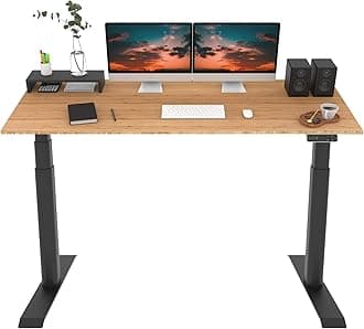 FLEXISPOT E6 Pro Oval Leg Dual Motor 3 Stages Bamboo Electric Standing Desk 78x30 Inch Whole-Piece Board Height Adjustable Electric Sit Stand Up Desk (Black Frame + Bamboo Desktop)
