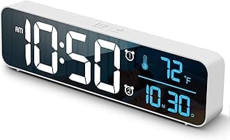 Digital Clock, Clock For Bedroom, Clocks For Living Room Decor, Desk Table Clock, Alarm Clock Large Display with Date Week Temperature, Automatic Brightness Dimmer, Smart Cool Modern (White Blue)