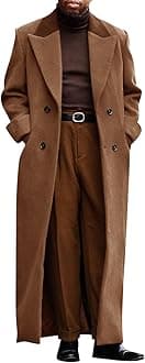 Mens Full Length Trench Coat Notched Lapel Long Jacket Double Breasted Classic Winter Overcoat