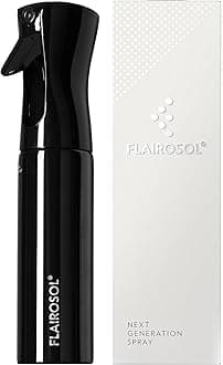 FLAIROSOL Spray Bottle for Hair, Continuous Spray Bottle with 0.3MM Ultra Fine Mist, Water Mister for Hairstyling, Cleaning, Plants, Pets, 10.1oz/300ml, Black Bottle, White Print