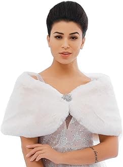 Women’s Faux Rabbit Fur Wraps and Shawls Bride Wedding Fur Stole Bridal Fur Shrug for Women (S-M,White)