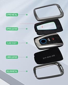 KUNIO PU Leather+Zinc Alloy 4 Button Smart Key Fob Cover Case Fit for BMW 2014-2019 I3 2014-2020 I8 Keyless Key Holder with USA Flag Keychain Car Accessory A Gun Black