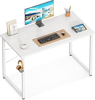 ODK Computer Writing Desk 32 inch, Sturdy Home Office Table, Work Desk with Headphone Hook, Pure White