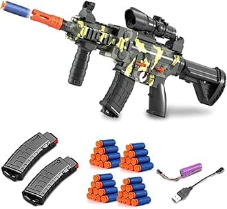 Soft Bullets Toys Guns for Boys,M416 Foam Blaster Gun,Electric Sniper Rifle with Scope 40 Darts 2 Magazines,Full auto Gun for Kids Ages 6-12 Years Old,Gifts for Adult, Camouflage, M416-905B