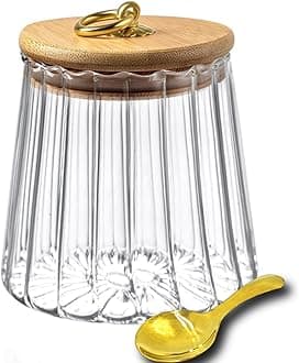 Viovian Glass Storage Jar with Lid and Spoon 22 FL OZ Clear Candy Glass Canister Cute Decorative Jars for Food Sugar Coffee Beans Tea 650ml