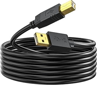 15 FT USB 2.0 Printer Cable Type A to B Cord for Scanner, DAC, MIDI Keyboard, Compatible with HP, Canon, Epson, Brother and More