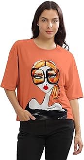 Beige Printed Loose Fit Crew-Neck Crop T-Shirt for Women