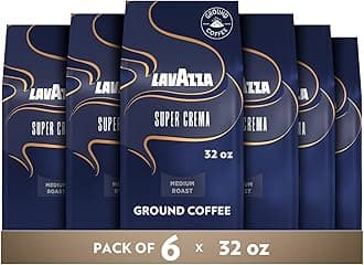 Lavazza Super Crema Ground Coffee, Medium Roast, Arabica and Robusta Blend, 32 oz Bag (Pack of 6)