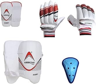 Cricket Guard Kit for Men Boys Girls - 1 Pair Cricket Batting Gloves, 1 Pair Elbow Guard, 1 Pair Thigh Guard, 1 Pc Abdominal Guard Cricket Playing Set All Accessories Cricket Kit (Full)