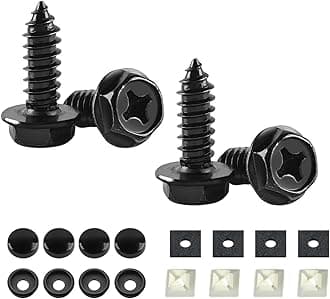 YALOK Anti Theft License Plate Screws Kits 4Sets Rustproof Stainless Steel Car Tag Plate Mounting Hardware, M6 (1/4") Tamper Proof Fastener Nut, Caps Cover for Front Rear Frame Holder (Cross-Black)