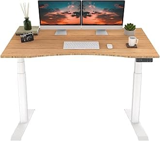 FLEXISPOT E6 Pro Oval Leg Dual Motor 3 Stages Bamboo Electric Standing Desk 60x30 Inch Whole-Piece Board Height Adjustable Electric Sit Stand Up Desk (White Frame + Bamboo Curved Desktop)