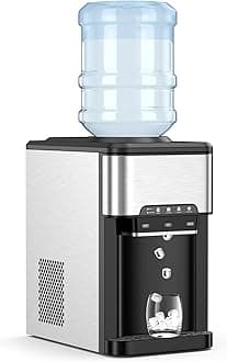 PETSITE Countertop Water Cooler Dispenser with Ice Maker, 3 in 1 Top-Loading Hot & Cold Water Dispenser 5 Gallon, 48 LBS Daily-Ice, Portable Ice Cube Makers Machine for Home Kitchen Office Bar