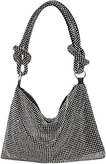 Rhinestone Purses for Women Chic Sparkly Evening Handbag Bling Hobo Bag Shiny Silver Clutch Purse for Party Club Wedding