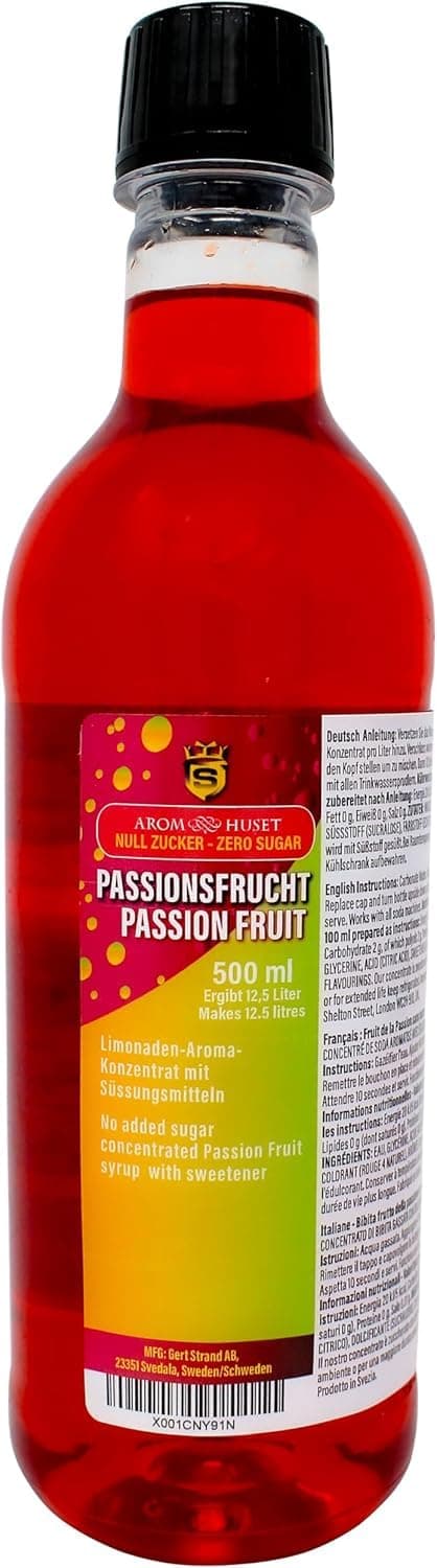 Passion Fruit Soda Concentrate 500ml - Zero Sugar - Make 12.5 Litres of Sugar-Free Soft Drink by Adding Flavouring to Carbonated Sparkling Fizzy Water
