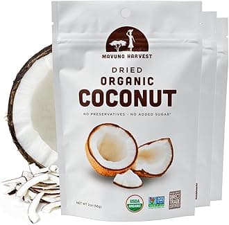 Mavuno Harvest Coconut Chips Dried Fruit Snack | Unsweetened Organic Dried Coconut Strips | Gluten Free Snack | Healthy Snacks for Kids and Adults | Vegan, Non GMO, Direct Trade | 2 Ounce, Pack of 3