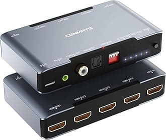 cenmate8K@60Hz HDMI Splitter 1 in 4 Out, HDMI 2.1 Splitter Supports 4K@120Hz, EDID, 48 Gbps, VRR, ALLM, 3D, HDR 10, HDCP2.3, Dolby Vision Atmos, Audio Extractor, NO ARC