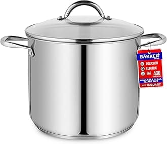 Bakken-Swiss Deluxe 16-Quart Stainless Steel Stockpot w/Tempered Glass See-Through Lid - Simmering Delicious Soups Stews & Induction Cooking - Exceptional Heat Distribution - Heavy-Duty & Food-Grade