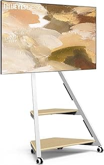 FITUEYES Design Corner TV Stand for 32 43 50 55 65 Inch TVs, Small Spaces Floor TV Stand Rolling TV Cart for LCD/LED Flat Curved Screens, Modern Living Room Television Stands, Eiffel Series, Nature
